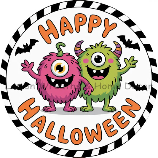 Happy Halloween Furry Monsters Metal Sign