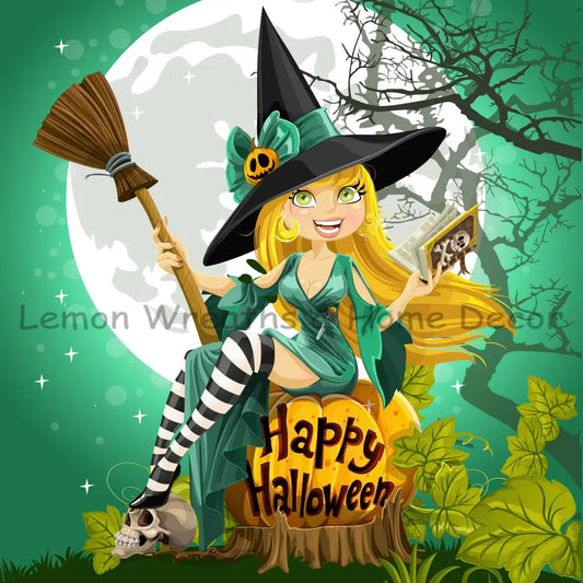 Happy Halloween Green Witch Metal Sign 8