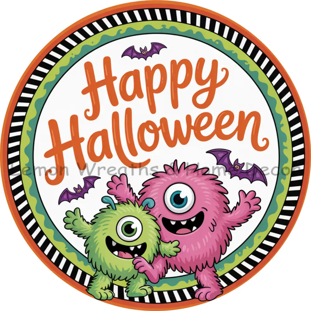 Happy Halloween Silly Monsters w/Bats Metal Sign