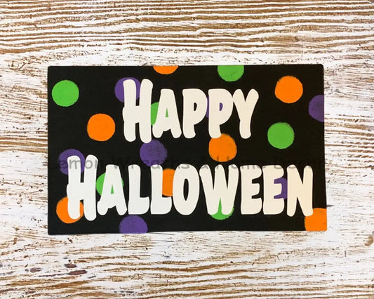 Happy Halloween Wood Wreath Sign Polka Dot