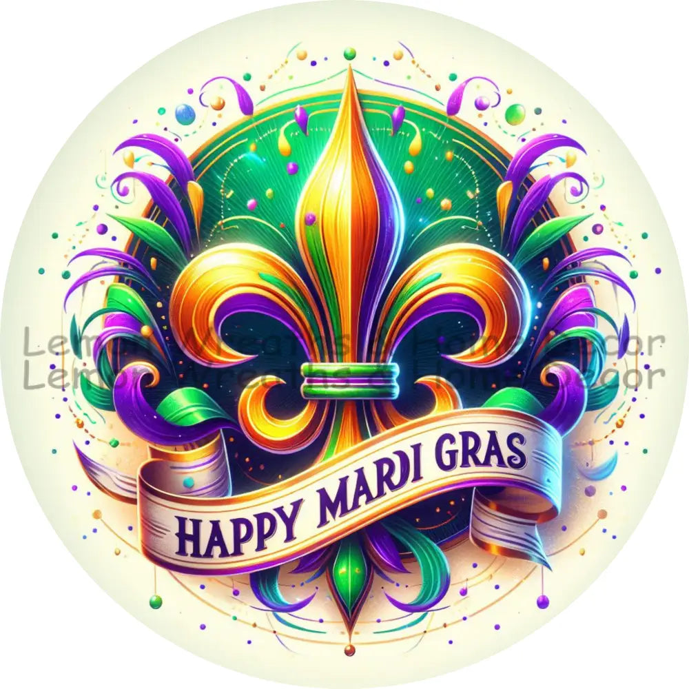 Happy Mardi Gras Fleur De Lis Metal Sign