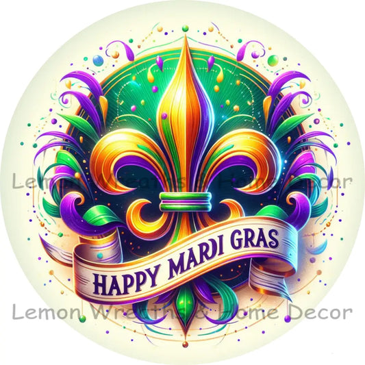 Happy Mardi Gras Fleur De Lis Metal Sign