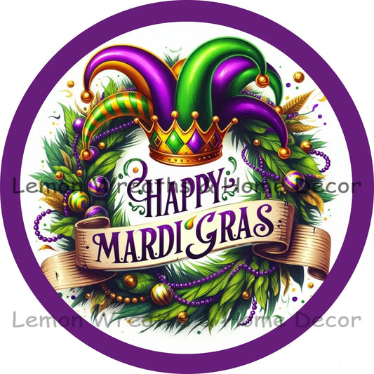 Happy Mardi Gras Jester Hat Purple Border Metal Sign