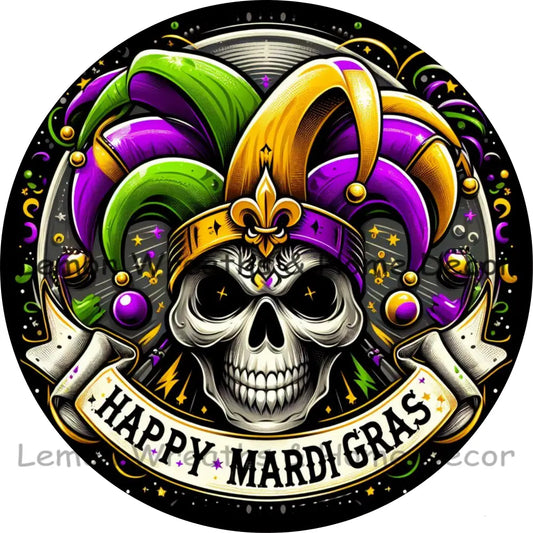 Happy Mardi Gras Skull Jester Metal Sign