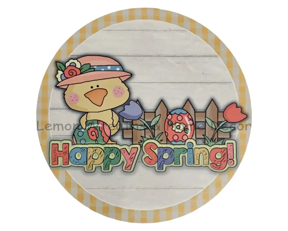 Happy Spring Duck Yellow Check Metal Sign 8