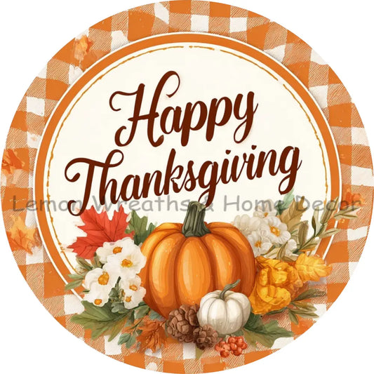 Happy Thanksgiving Checkered Border Metal Sign