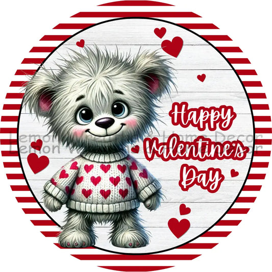 Happy Valentine’s Day Grey Bear Metal Sign