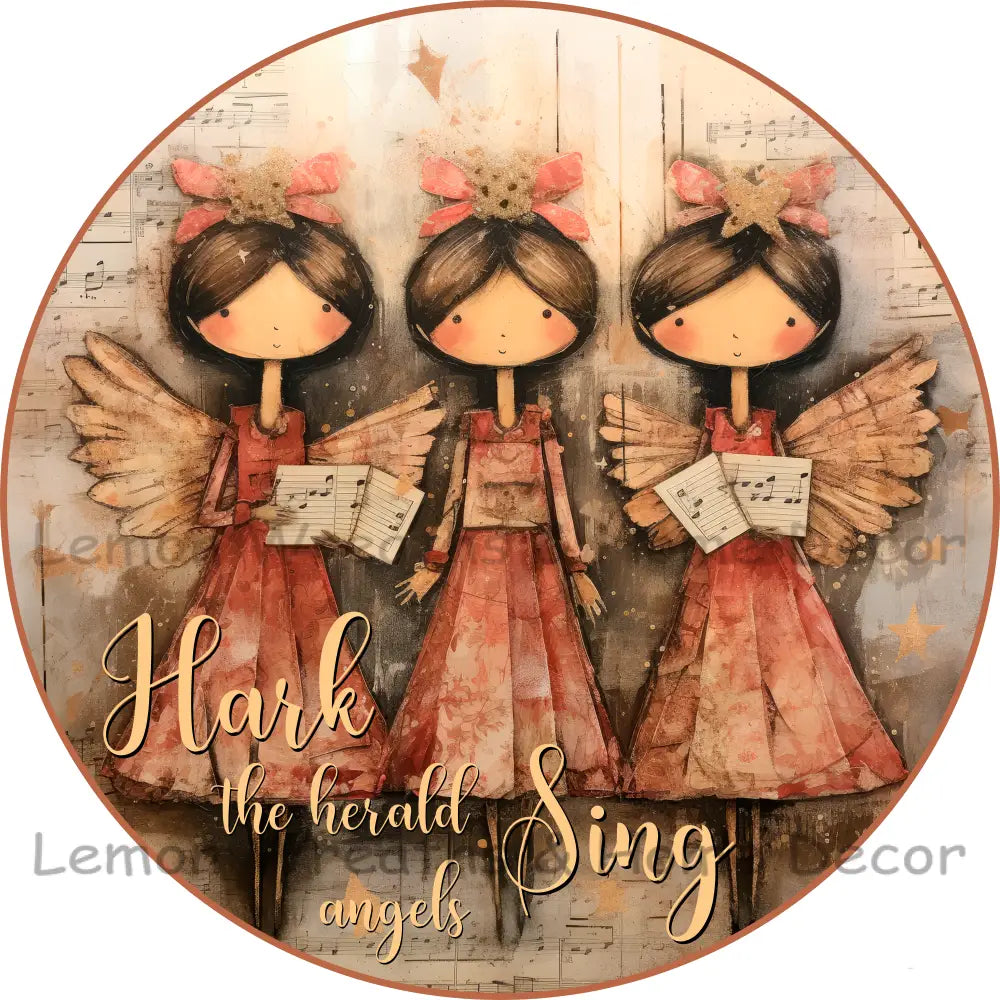 Hark The Herald Angels Sing Vintage Angel Choir Metal Sign 6’’ /