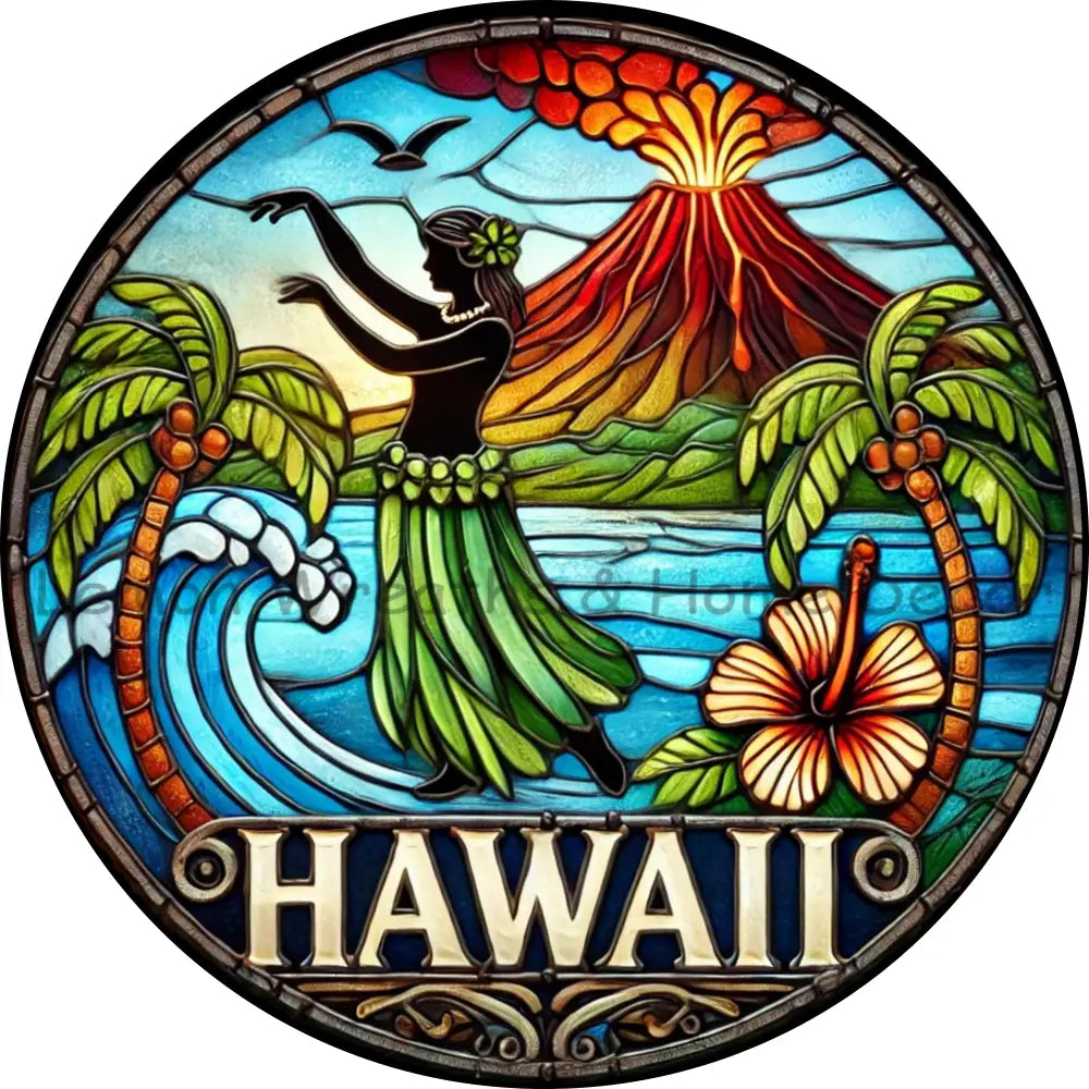 Hawaii Faux Stained Glass Metal Sign