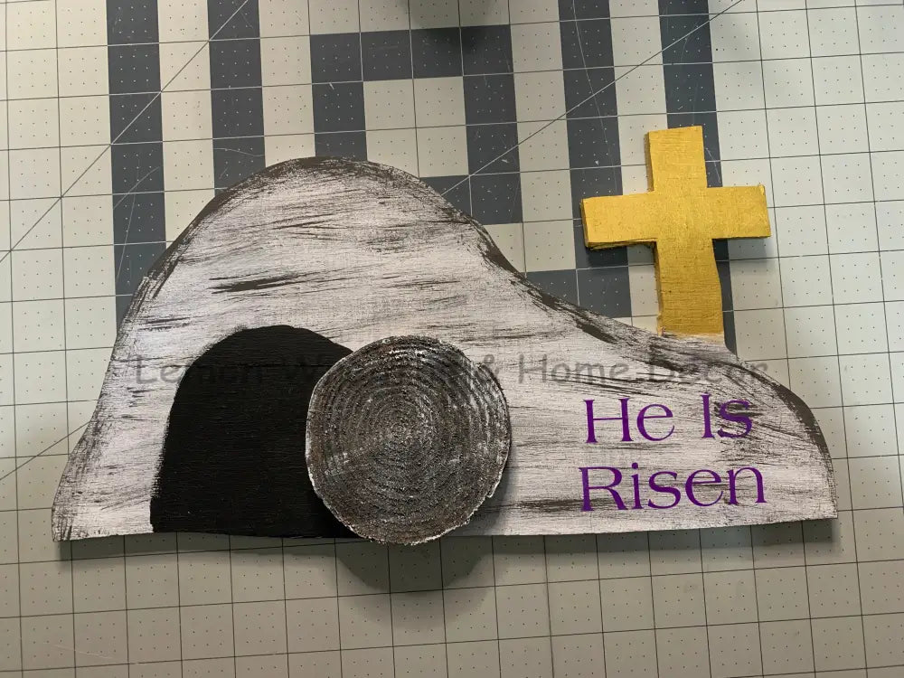 He Is Risen Mountainside W/Gold Cross