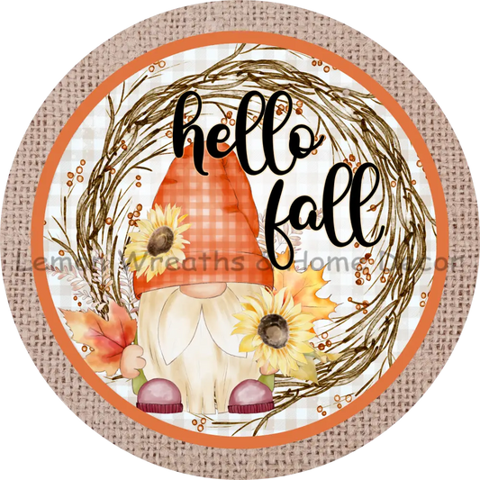 Hello Fall Gnome Sunflowers Metal Sign 8