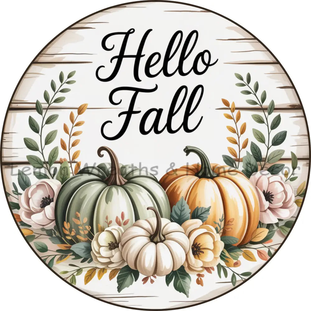 Hello Fall Moss Green Faux Distressed Metal Sign
