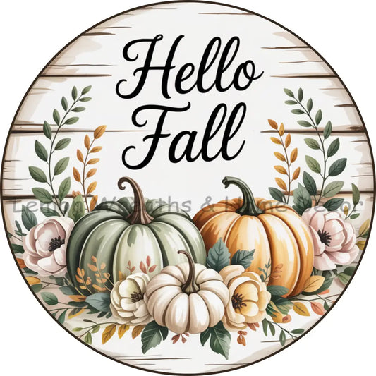 Hello Fall Moss Green Faux Distressed Metal Sign