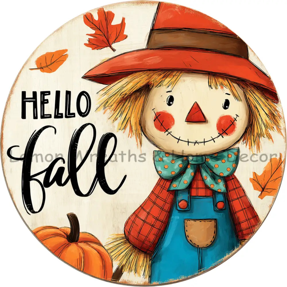 Hello Fall Stitched Face Scarecrow Metal Sign Template