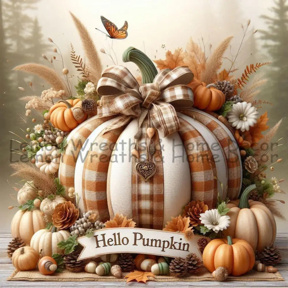Hello Pumpkin Plaid Paradise Metal Sign