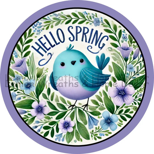 Hello Spring Bloom Bird Metal Sign