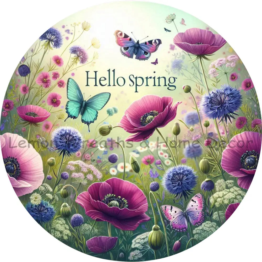 Hello Spring Wildflowers & Butterflies Metal Sign