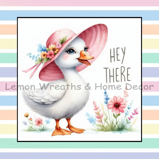 Hello There Duckling Pastel Rainbow Metal Sign