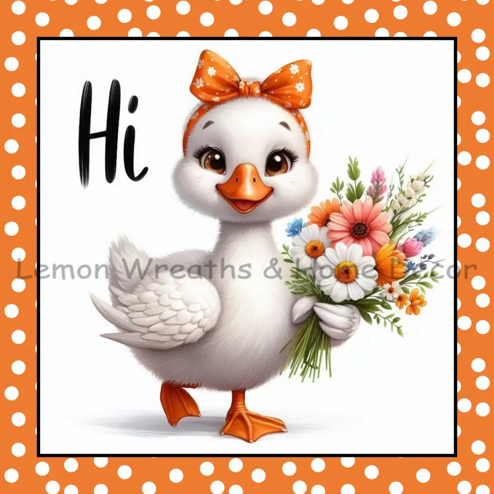 Hi Duckling Orange Polka Dot Bow Metal Sign