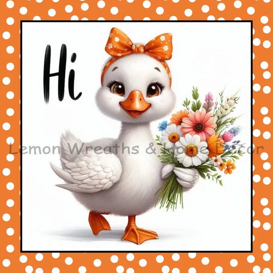 Hi Duckling Orange Polka Dot Bow Metal Sign