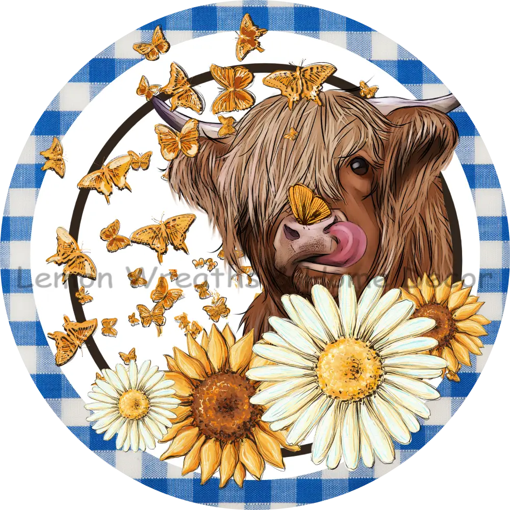 Hiland Cow Daisies Metal Sign 8