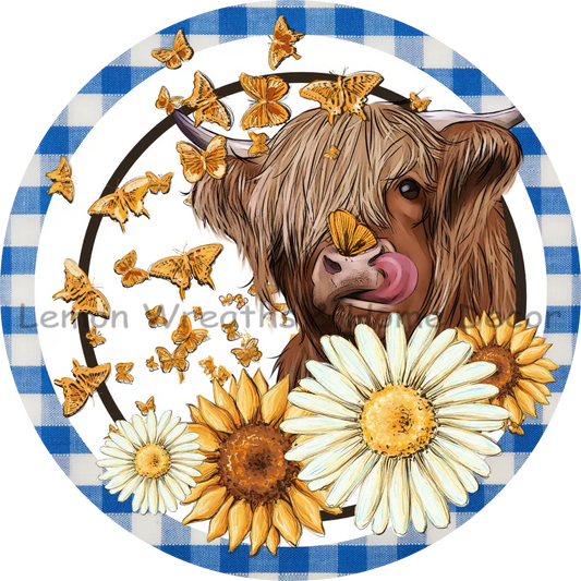 Hiland Cow Daisies Metal Sign 8