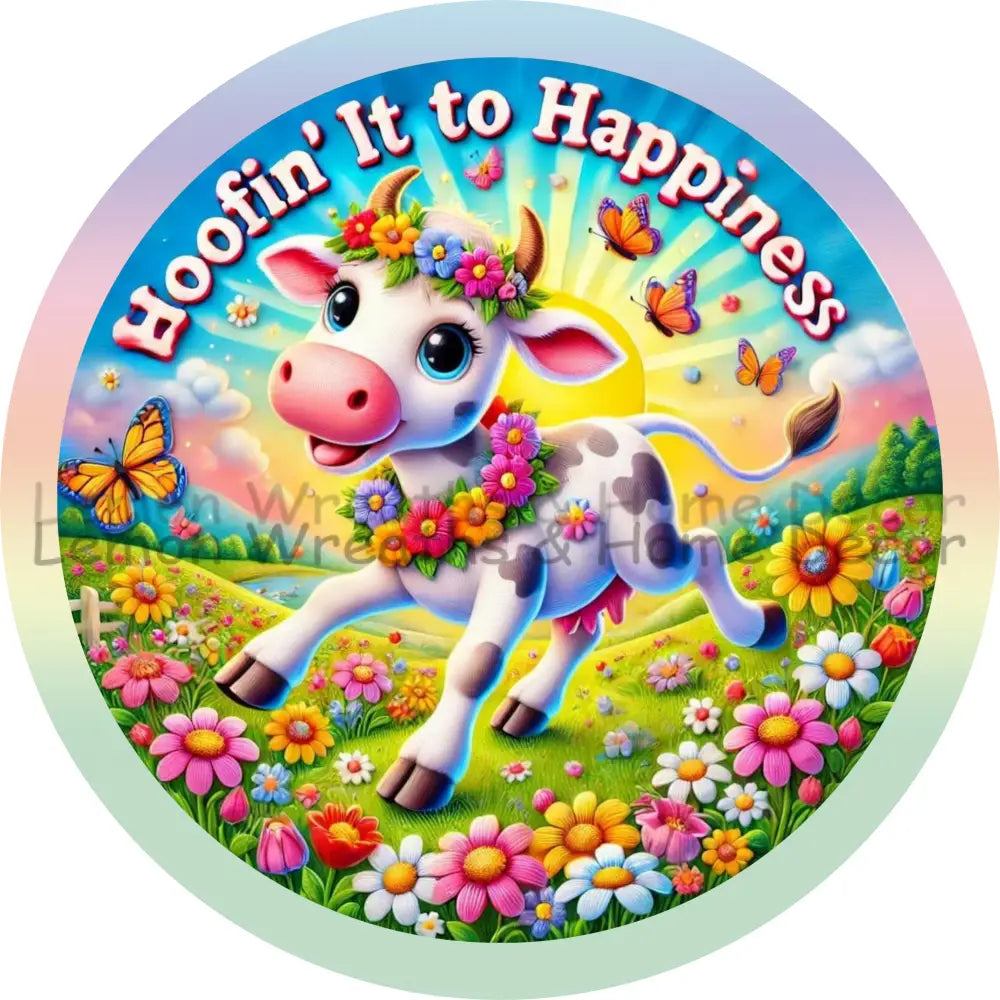 Hoofin’ It To Happiness Cows Metal Sign