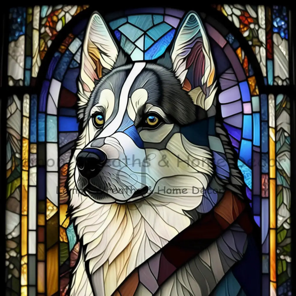 Husky Dog Breed Faux Stained Glass Metal Sign 8