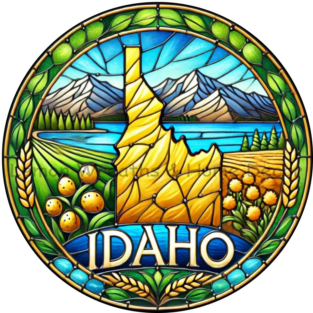 Idaho Faux Stained Glass Metal Sign