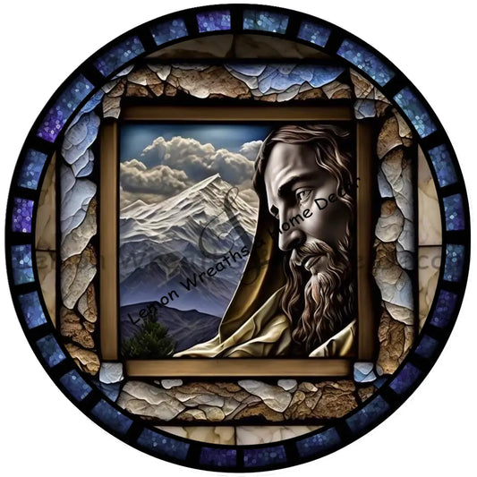 Jesus Profile Faux Stained Glass Metal Sign 8