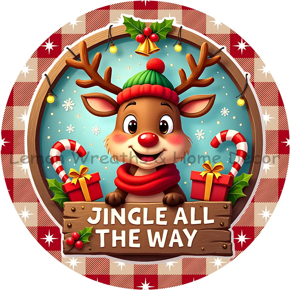 Jingle All The Way Whimsical Reindeer Metal Sign