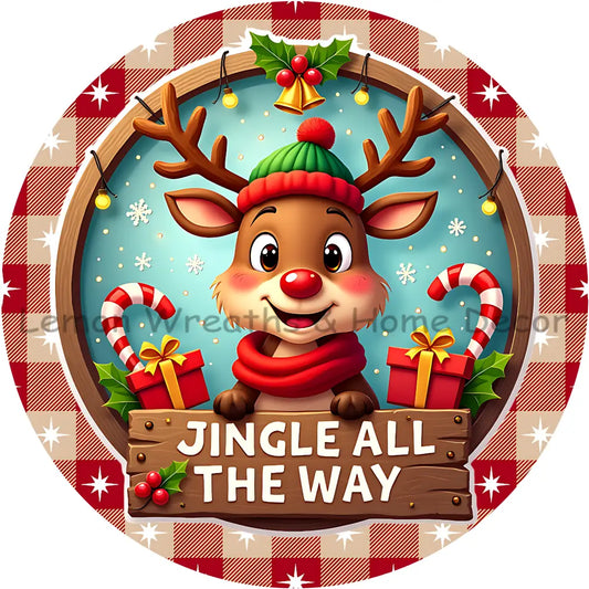 Jingle All The Way Whimsical Reindeer Metal Sign