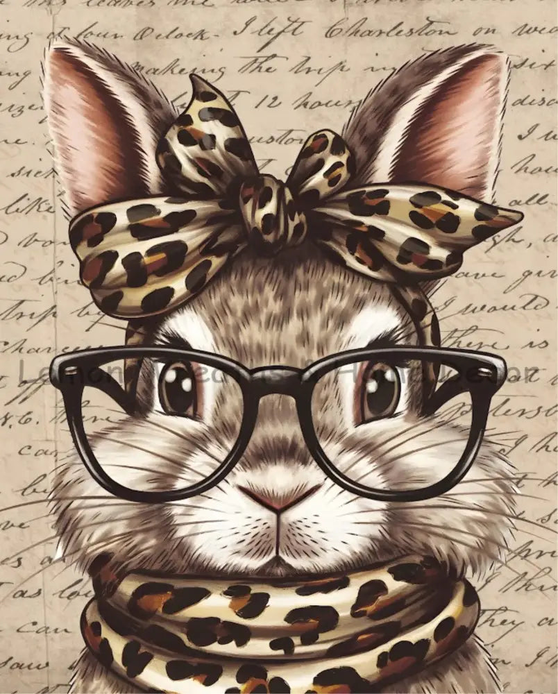 Leopard Bandana Bunny Wearing Glasses Metal Sign