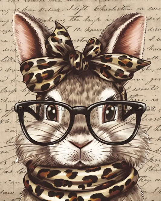 Leopard Bandana Bunny Wearing Glasses Metal Sign