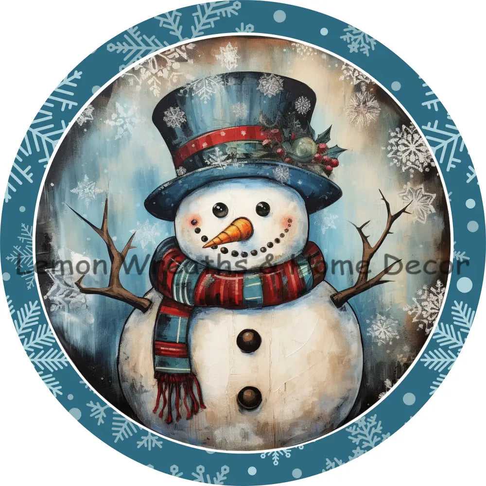 Let It Snow Blue Snowman With White Snowflakes Metal Sign 6 / No Text