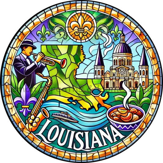 Louisiana Faux Stained Glass Metal Sign