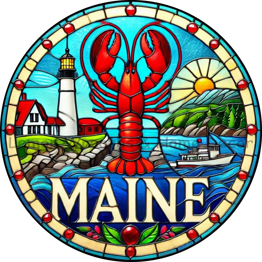 Maine Faux Stained Glass Metal Sign