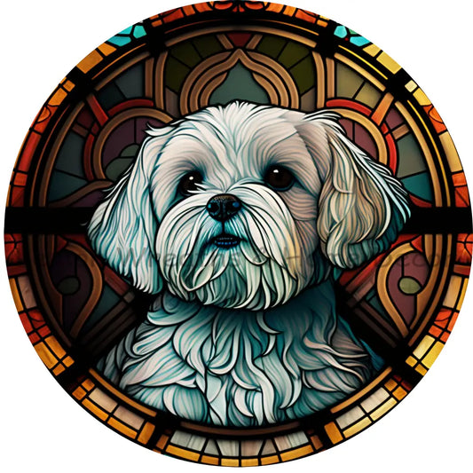 Maltese Dog Breed Faux Stained Glass Metal Sign 8
