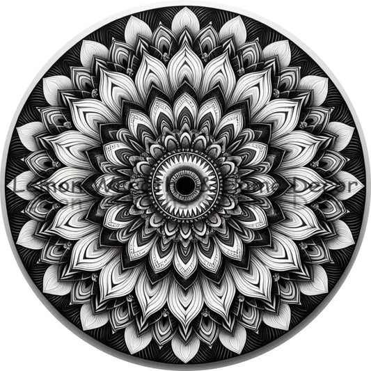 Mandala Flower Center Black And White Metal Sign