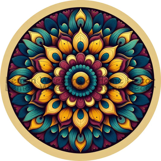 Mandala Flower Center Dark Vintage Metal Sign