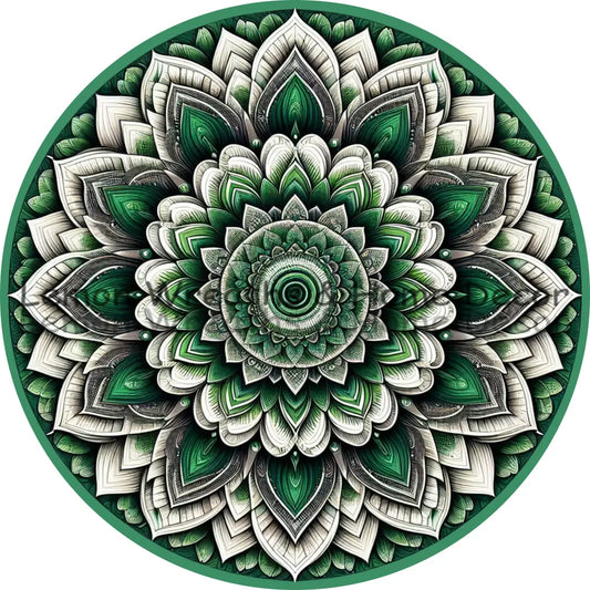 Mandala Flower Center Green And White Metal Sign