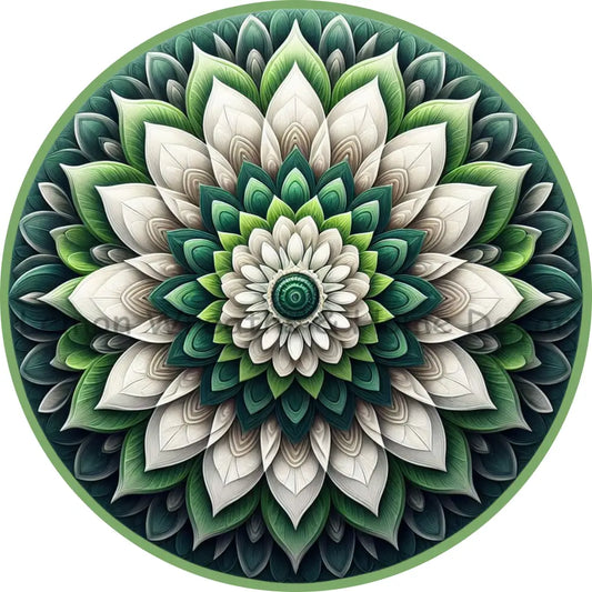 Mandala Flower Center Lime And Emerald Green Metal Sign