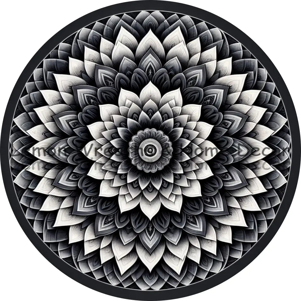 Mandala Flower Center Monochrome Metal Sign