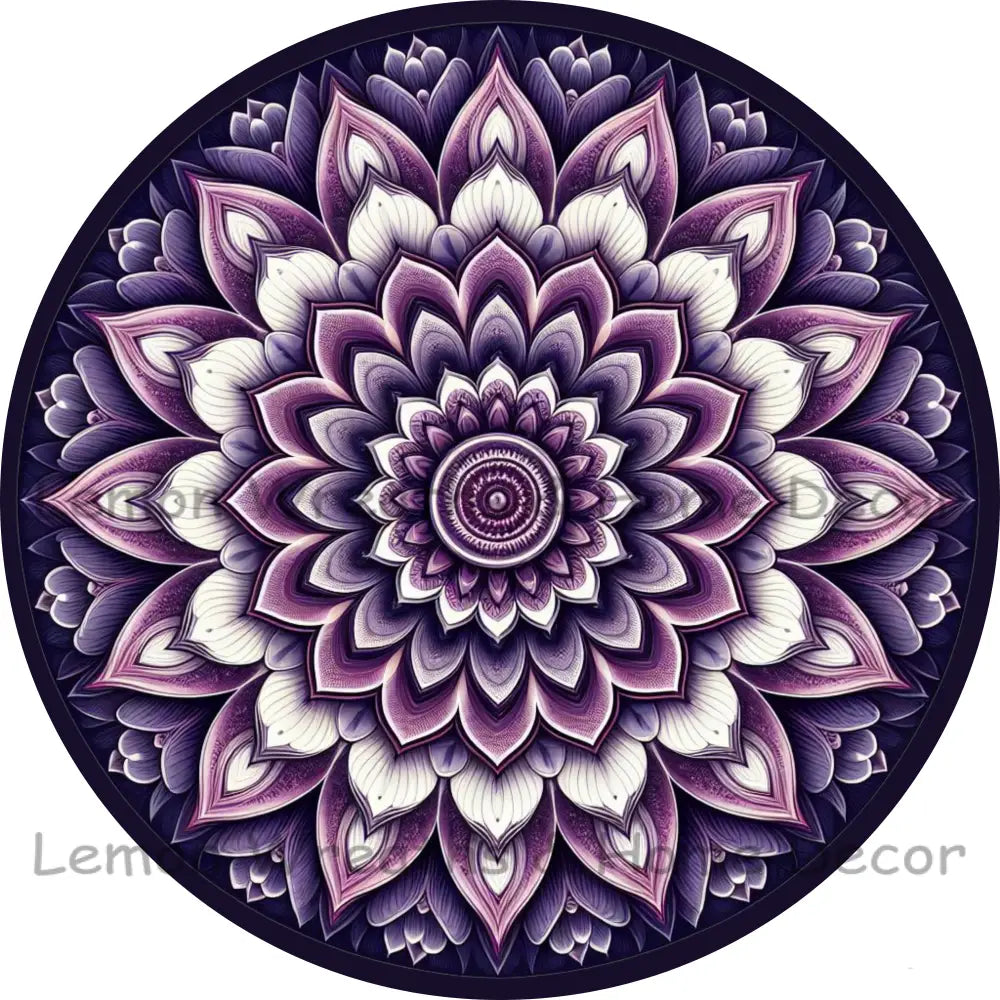Mandala Flower Center Shades Of Purple Metal Sign