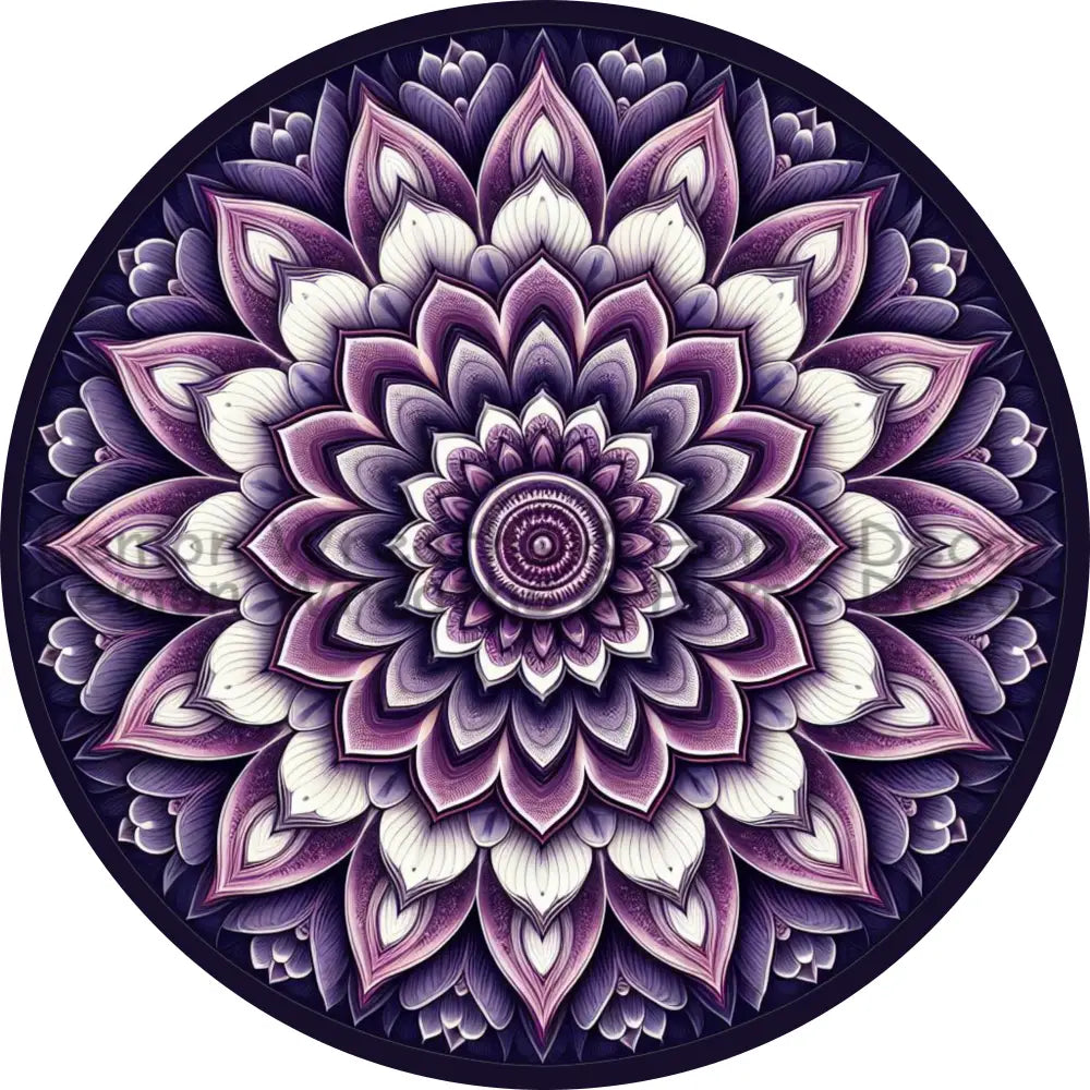 Mandala Flower Center Shades Of Purple Metal Sign