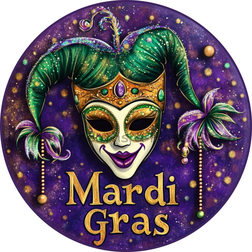 Mardi Gras Jester Gold Beads Metal Sign