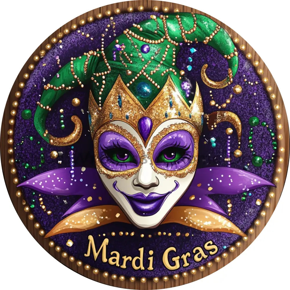 Mardi Gras Jester Green Hat Metal Sign