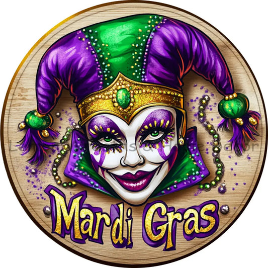 Mardi Gras Jester Wood Background Metal Sign