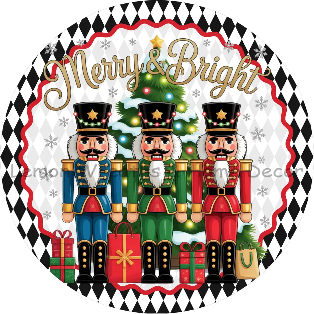 Merry & Bright Nutcrackers Round Metal Sign