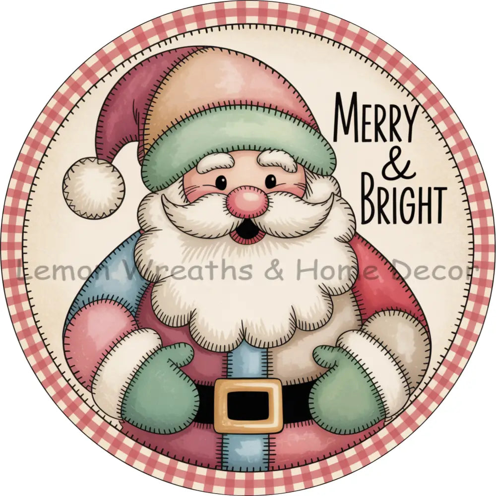 Merry & Bright Patchwork Santa Metal Sign Template